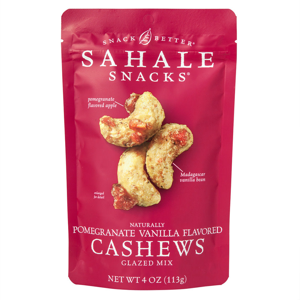 Wholesale Sahale Glazed Pomegranate Vanilla Flavored Cashews 4 Oz Pouch-6ct Case Bulk