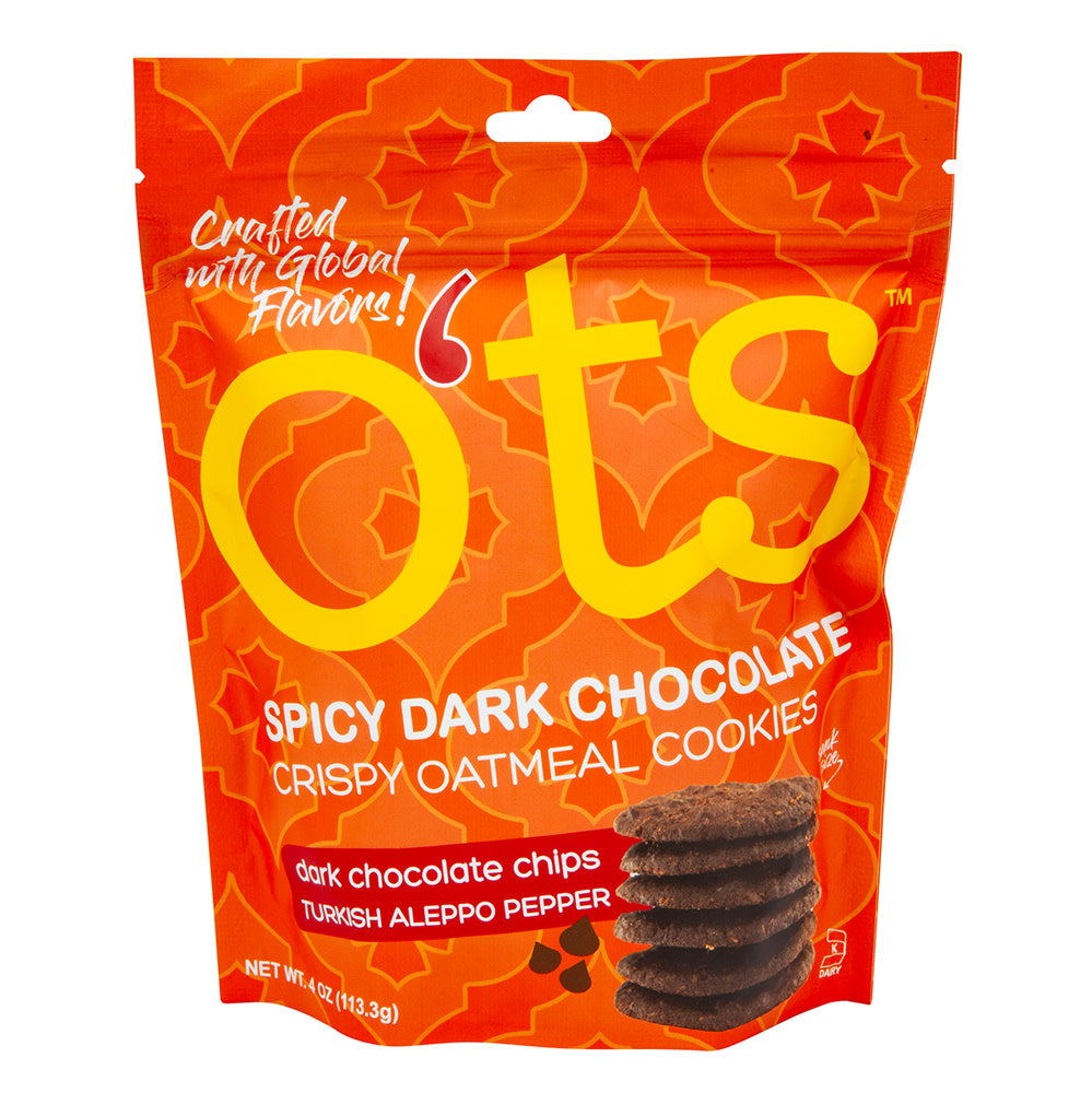 Wholesale O'Ts Spicy Dark Chocolate Crispy Oatmeal Cookies 4 Oz Bag-6ct Case Bulk