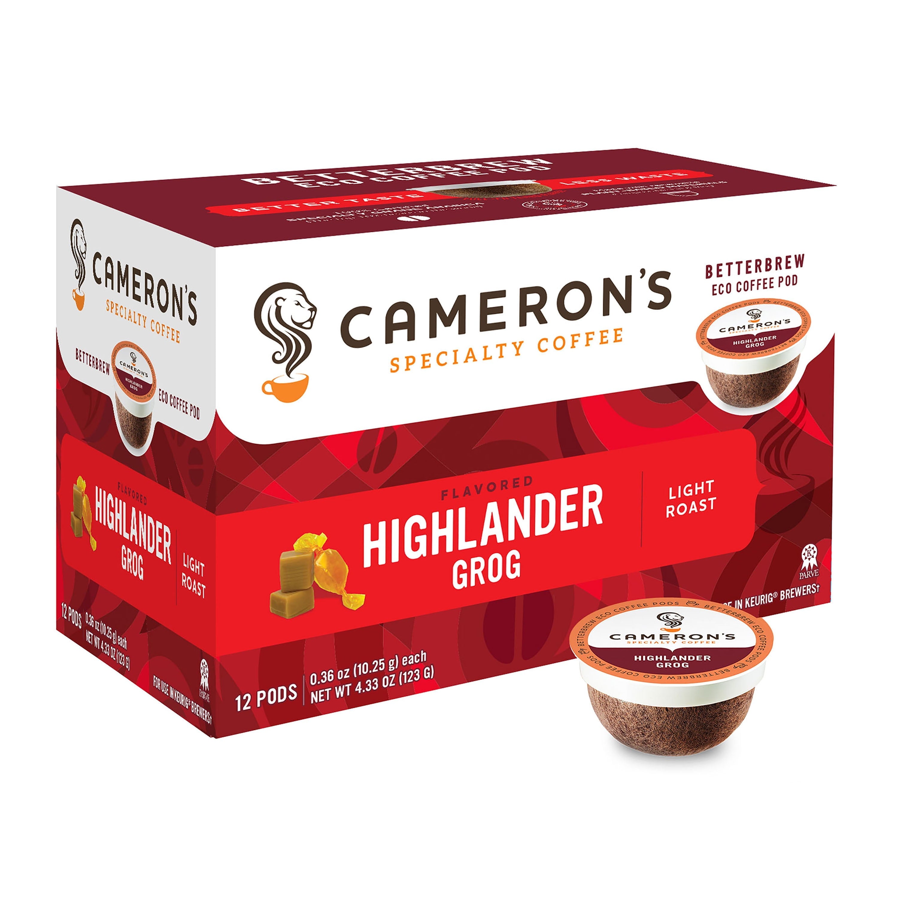 Cameron's Specialty Coffee Highlander Grog Flavored Single Serve Pods, 12 Ct Box