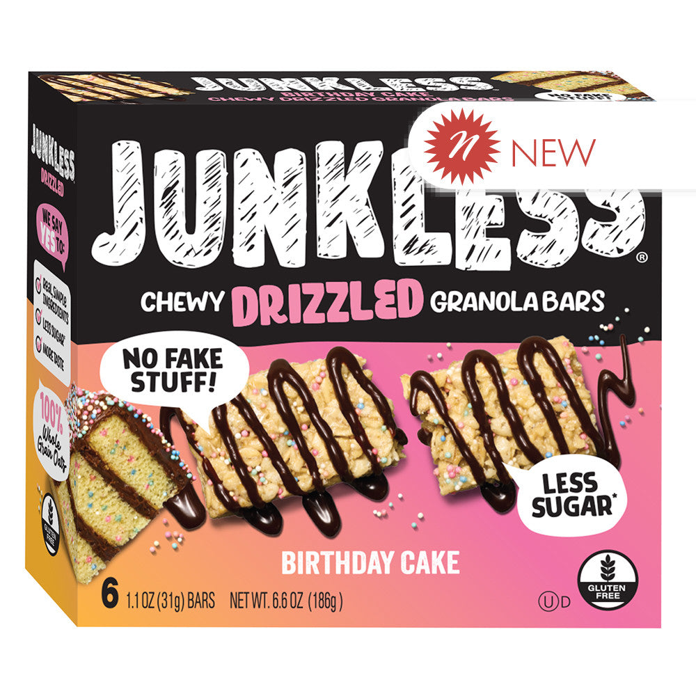 Wholesale Junkless Chewy Drizzled Granola Bars Birthday Cake 6.6 Oz Box 6 Count- Bulk