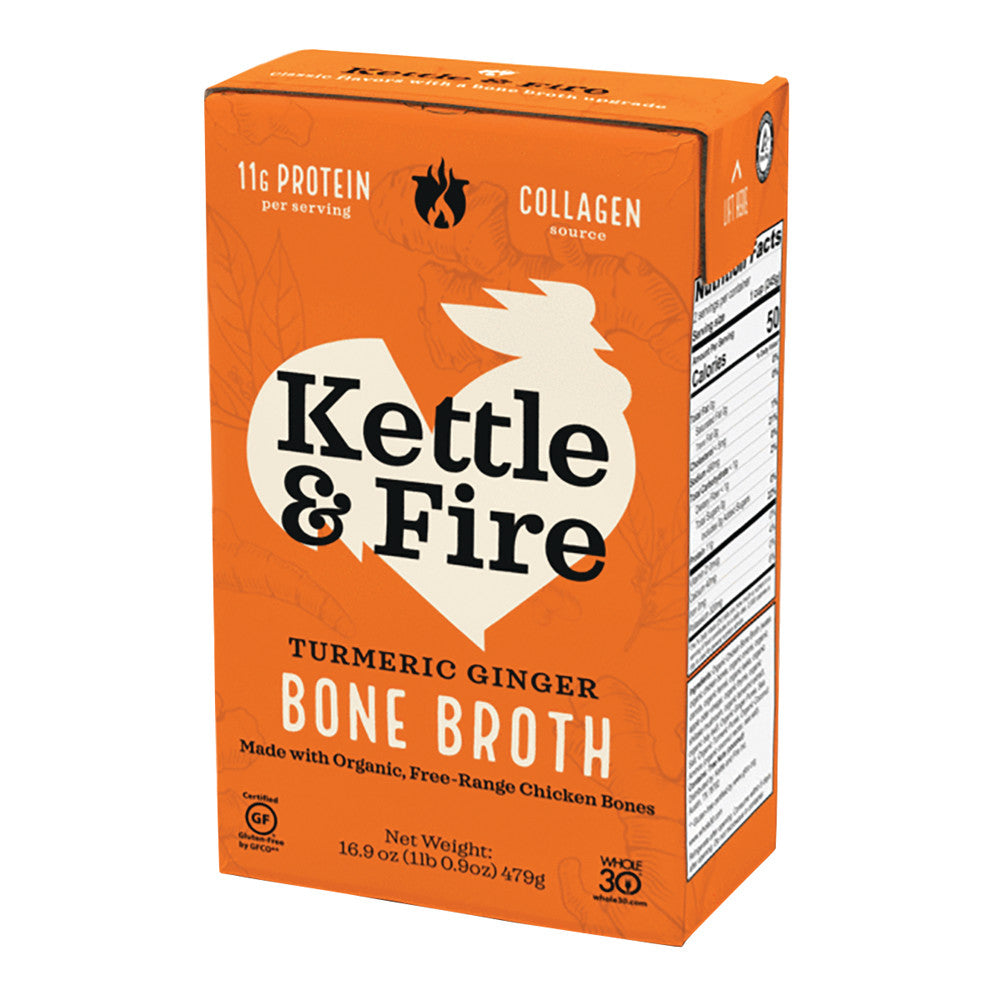 Wholesale Kettle & Fire Turmeric Ginger Chicken Bone Broth 16.9 Oz Box-6ct Case Bulk