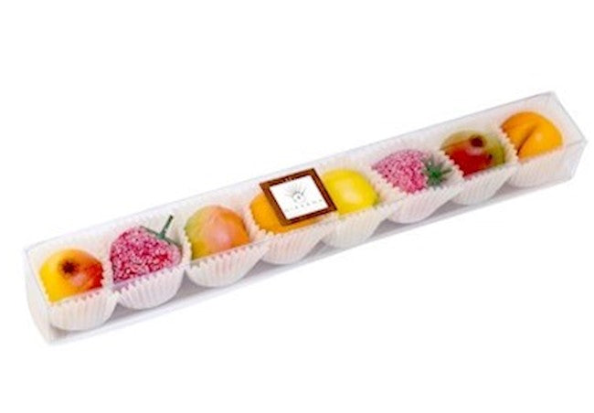 Wholesale Nirvana 8-Pc. Small Assorted Fruit Marzipan Pieces In Cello Box 4.23 Oz.-12 Ct Case Bulk