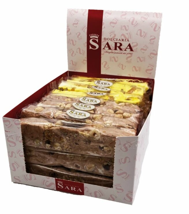 Wholesale Sara Soft Torrone Display – Pistachio & Hazelnut 100 GR-24ct Case Bulk