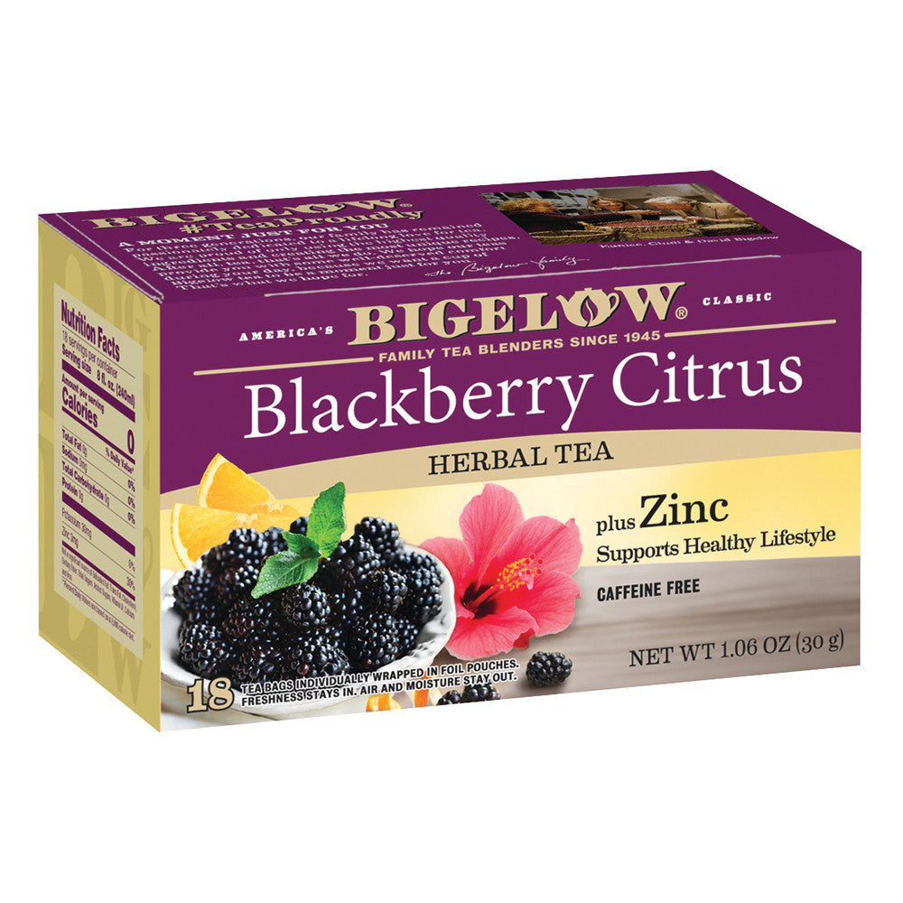 Bigelow Blackberry Citrus + Zinc Herbal Tea 18 Ct Box