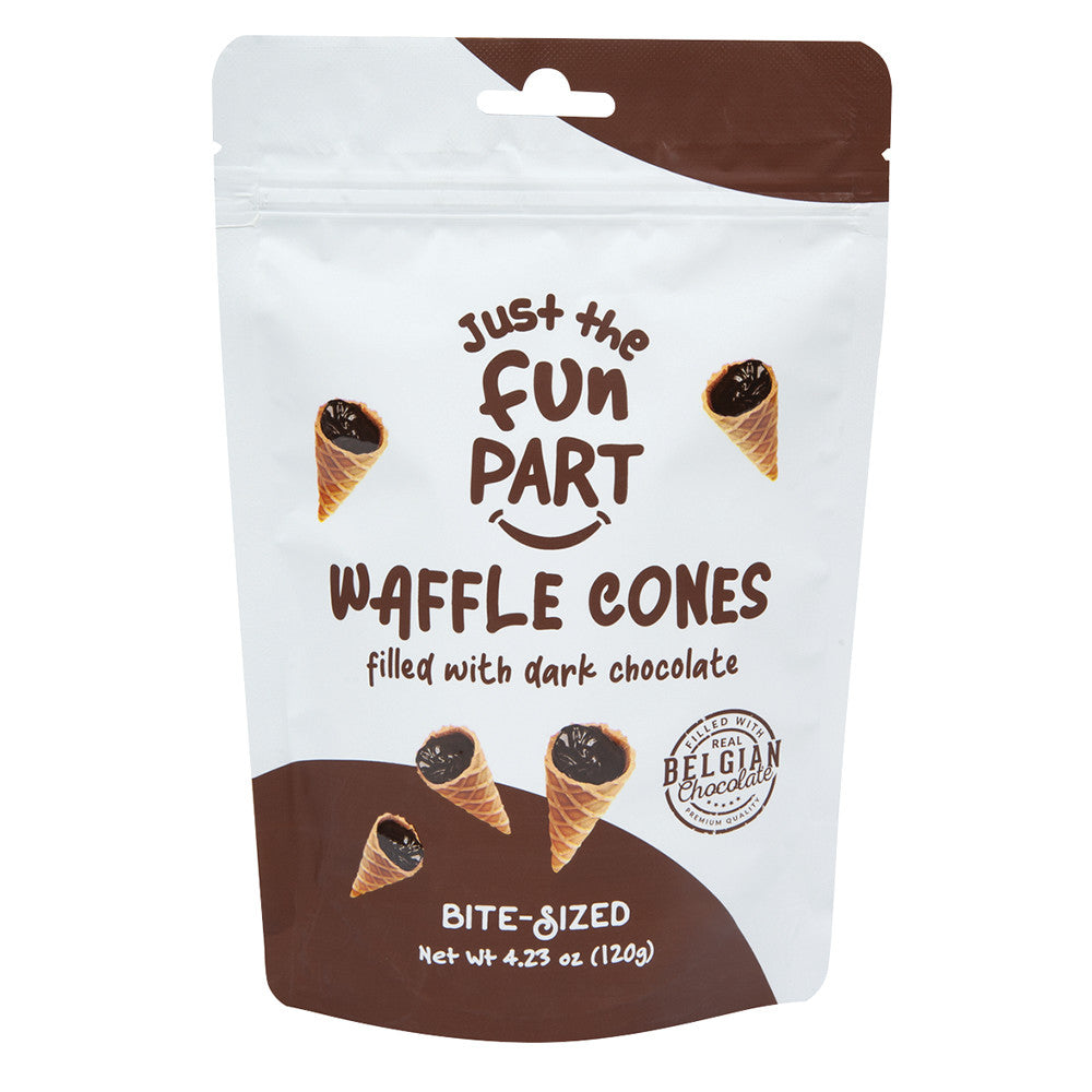 Wholesale Just The Fun Part Dark Chocolate Mini Waffle Cones 4.23 Oz Peg Bag-6ct Case Bulk