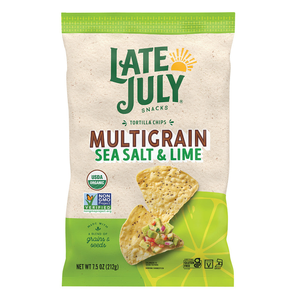 Wholesale Late July Sea Salt & Lime Multigrain Tortilla Chips 7.5 Oz Bag- Bulk