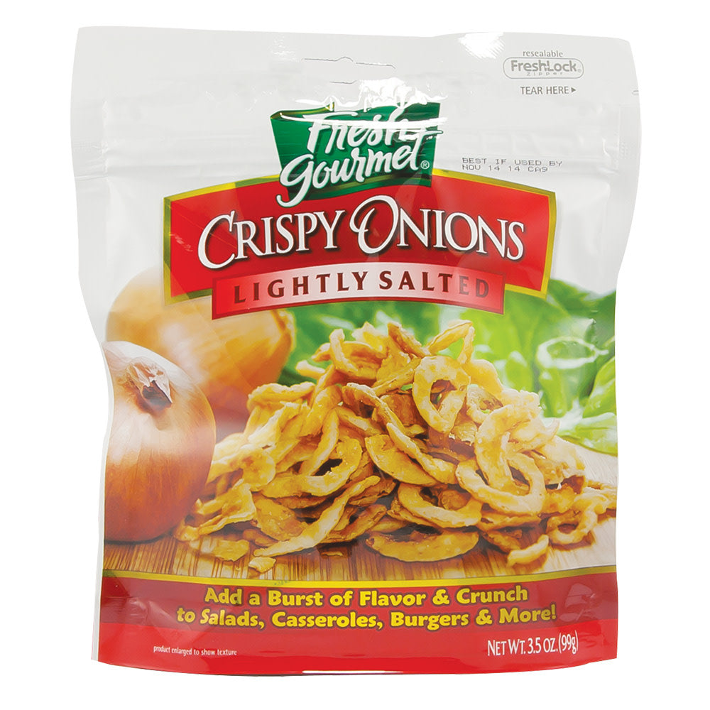 Wholesale Fresh Gourmet Lighty Salted Crispy Onions 3.5 Oz Pouch-12ct Case Bulk