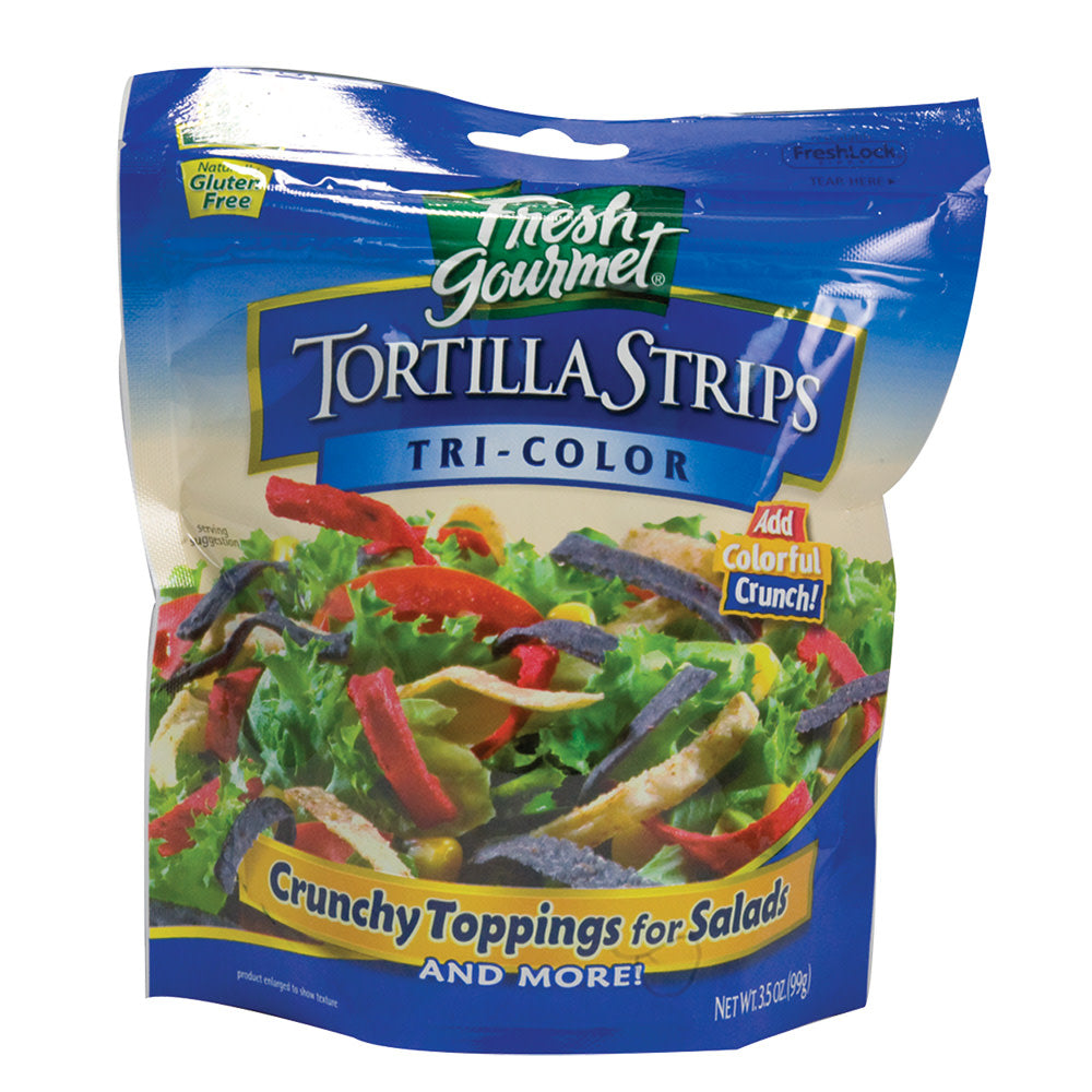 Wholesale Fresh Gourmet Tri-Color Tortilla Strips 3.5 Oz Pouch-9ct Case Bulk