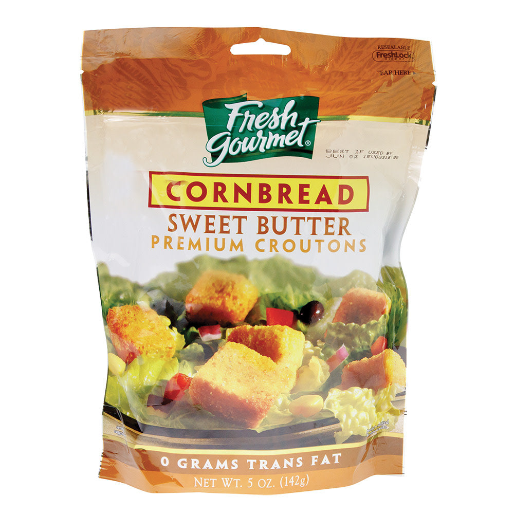 Wholesale Fresh Gourmet Sweet Butter Cornbread Croutons 5 Oz Pouch- Bulk