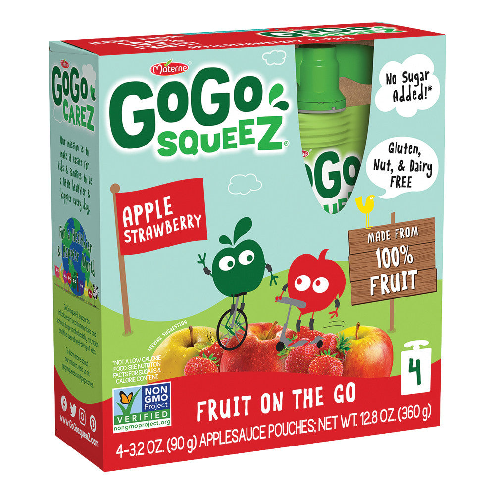 Wholesale Gogo Squeeze Apple Strawberry Applesauce On The Go 4 Pack 3.2 Oz Box-12ct Case Bulk