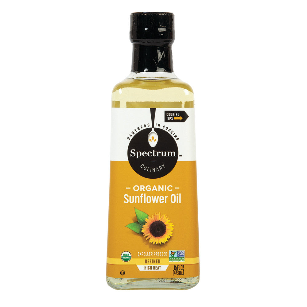 Wholesale Spectrum Organic Refined High Heat Sunflower Oil 16 Oz Bottle-12ct Case Bulk