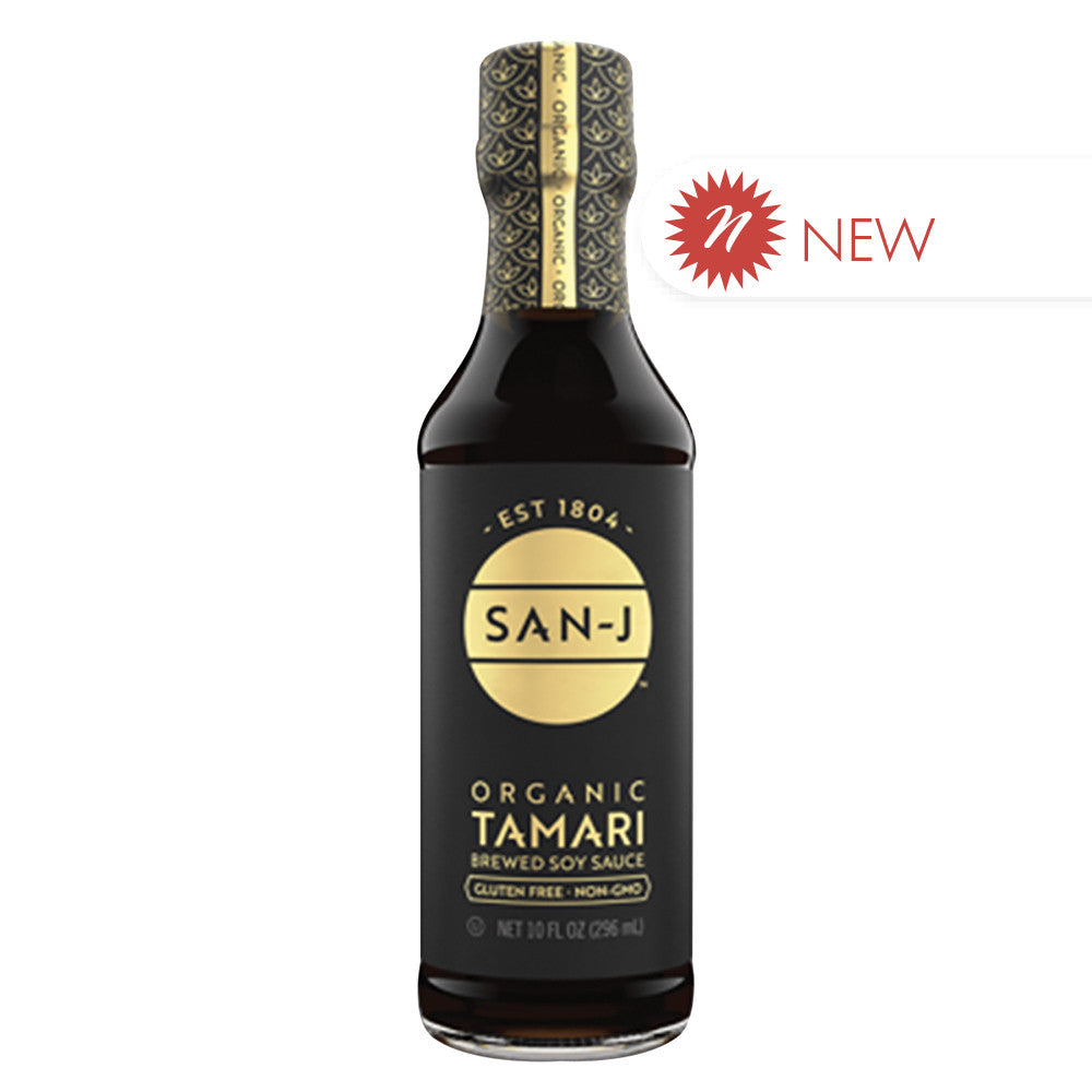 Wholesale San-J Gold Label Organic Tamari Brewed Soy Sauce 10 Oz Bottle- Bulk