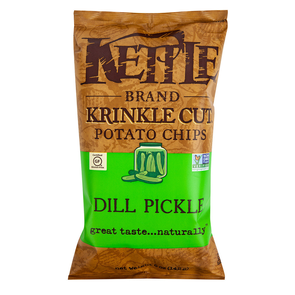 Wholesale Kettle Dill Pickle Krinkle Cut Potato Chips 5 Oz Bag-15ct Case Bulk