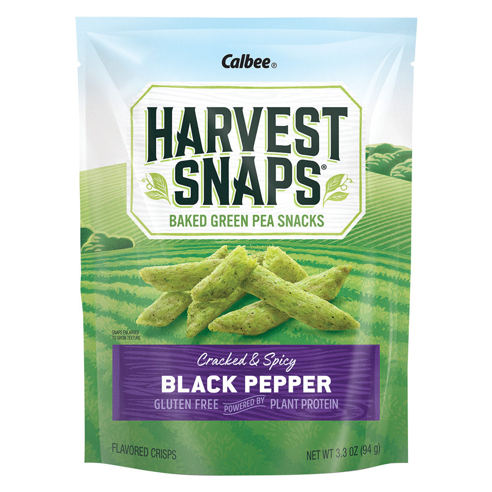 Wholesale Calbee Harvest Snaps Black Pepper Snapea Crisps 3.3 Oz Pouch-12ct Case Bulk