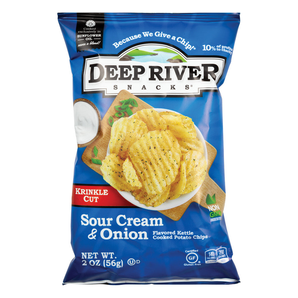 Wholesale Deep River Sour Cream & Onion Krinkle Cut Kettle Cooked Potato Chips 2 Oz Bag-24ct Case Bulk