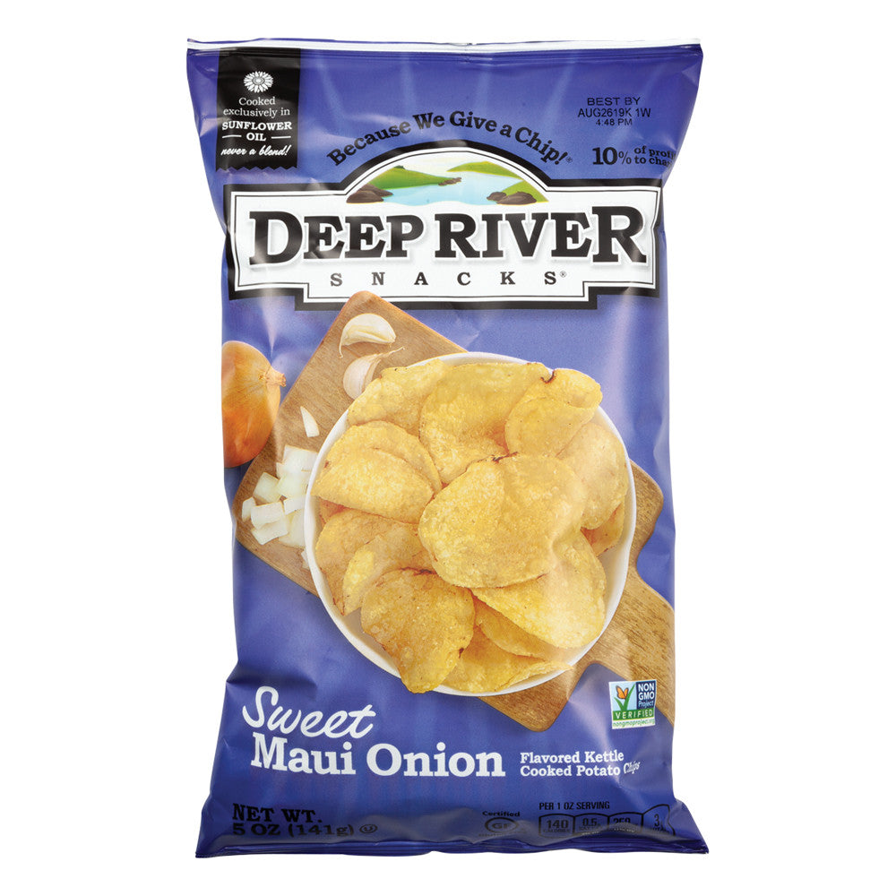 Wholesale Deep River Sweet Maui Onion Kettle Cooked Potato Chips 5 Oz Bag-12ct Case Bulk