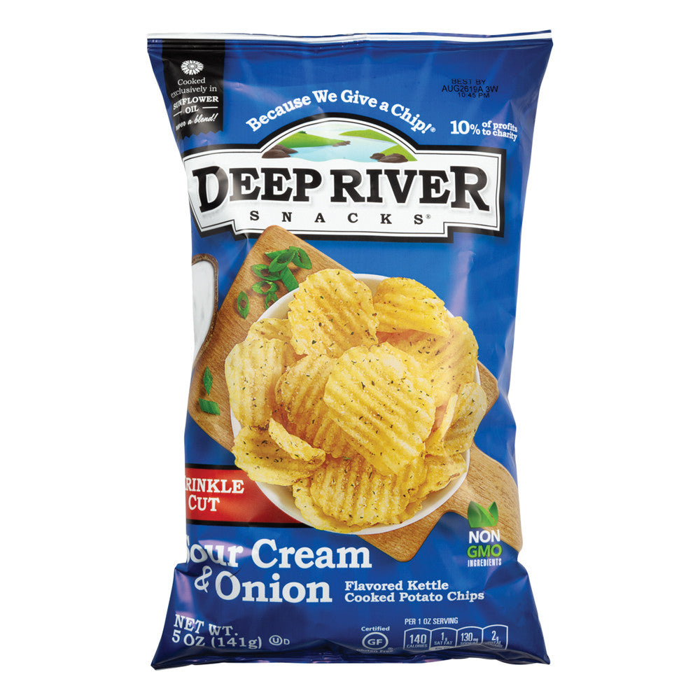 Wholesale Deep River Sour Cream & Onion Krinkle Cut Kettle Cooked Potato Chips 5 Oz Bag- Bulk