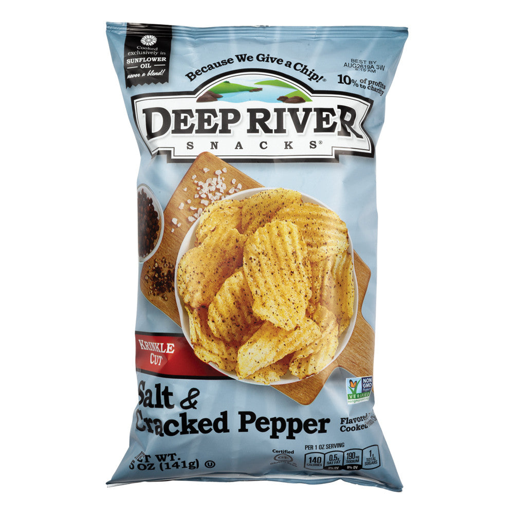 Wholesale Deep River Salt & Cracked Pepper Krinkle Cut Kettle Cooked Potato Chips 5 Oz Bag- Bulk