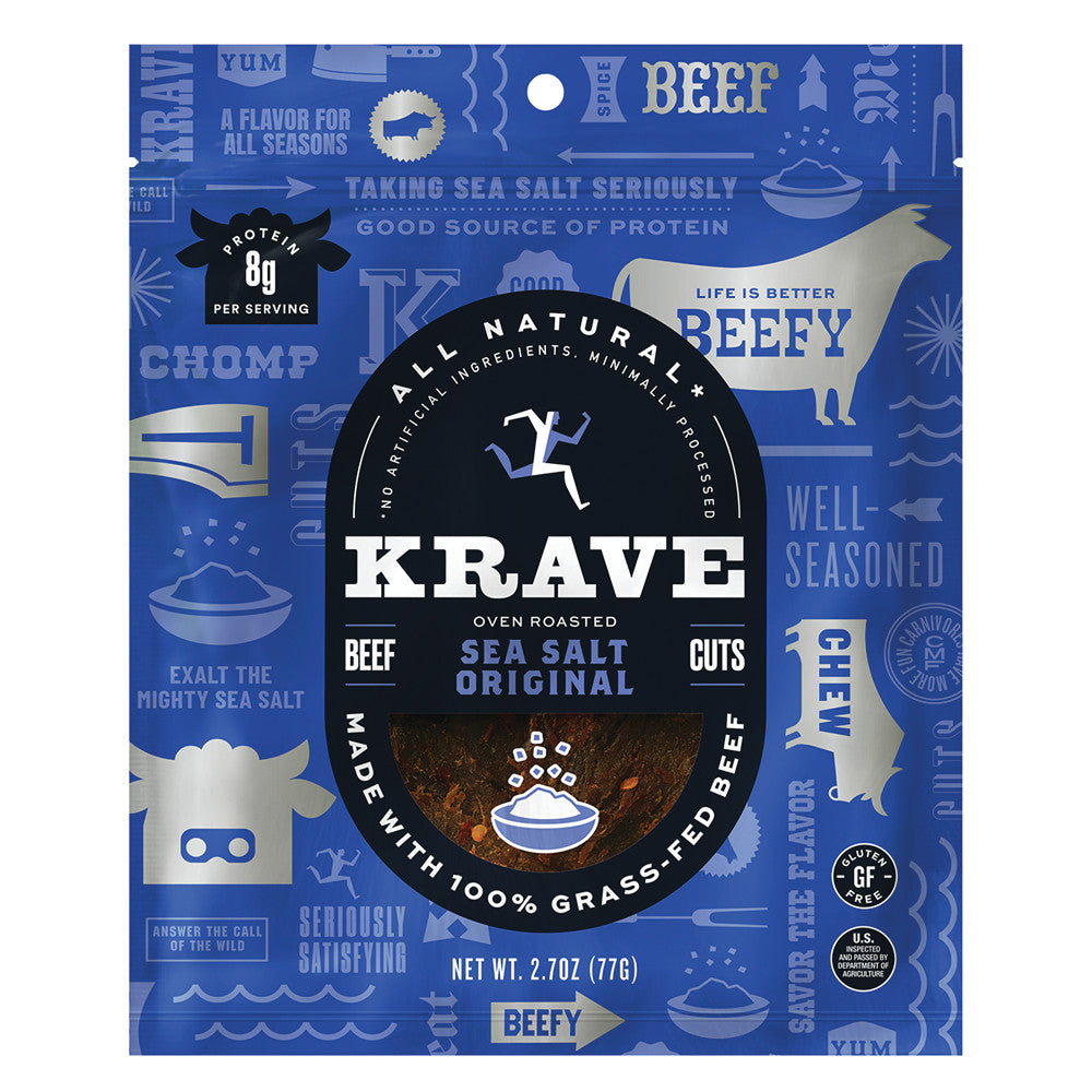 Wholesale Krave Sea Salt Beef Jerky 2.7 Oz Bag-8ct Case Bulk