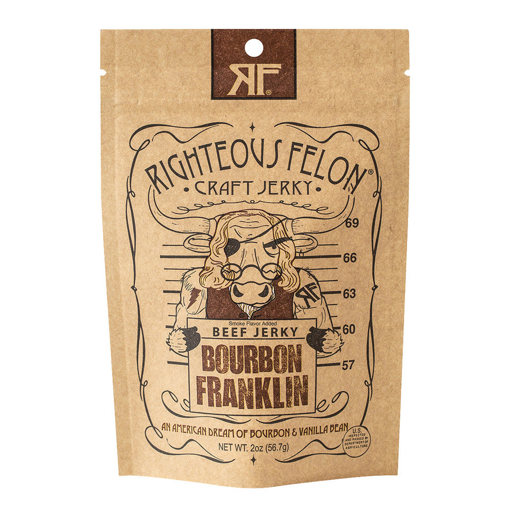 Wholesale Righteous Felon Bourbon Franklin Beef Jerky 2 Oz Pouch- Bulk