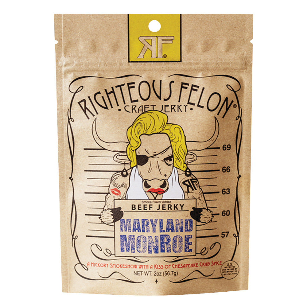 Wholesale Righteous Felon Maryland Monroe Beef Jerky 2 Oz Pouch- Bulk