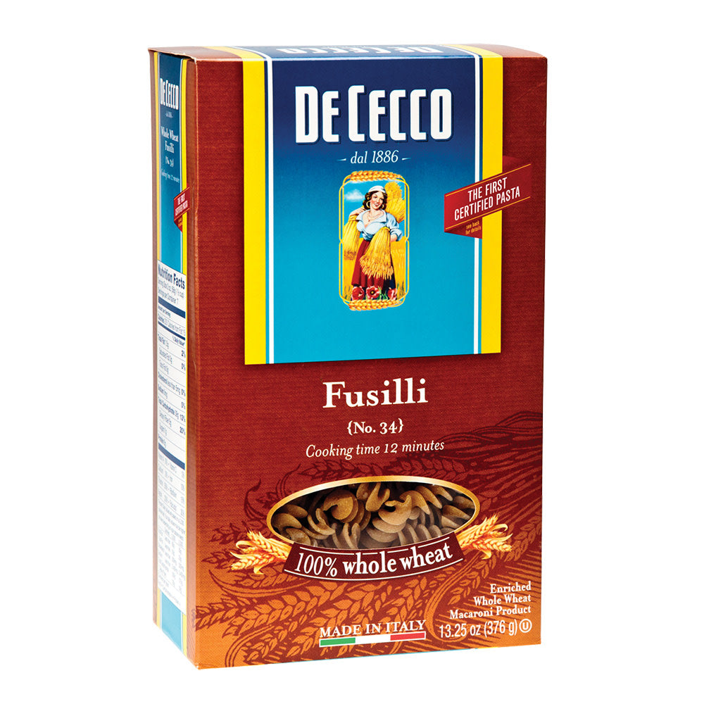 Wholesale De Cecco 100 Percent Whole Wheat Fusilli Pasta 13.25 Oz Box- Bulk