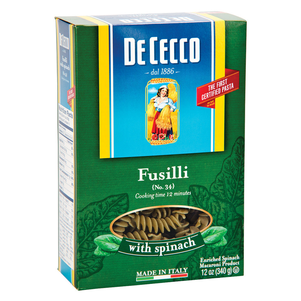 De Cecco Fusilli With Spinach Pasta 12 Oz Box