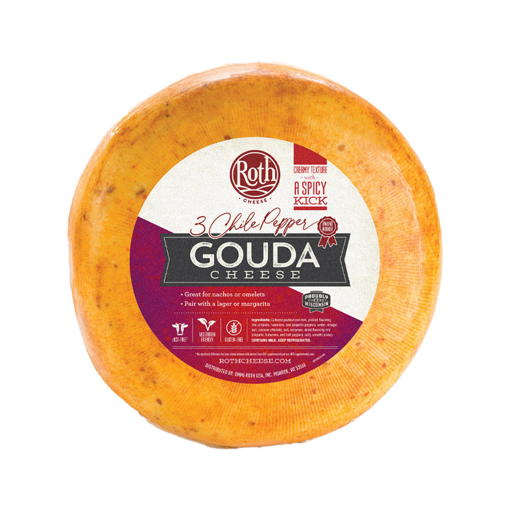 Wholesale 3 Chile Pepper Gouda Spice-Rubbed Wheel Cheese 10 lb-1 Ct Case Bulk