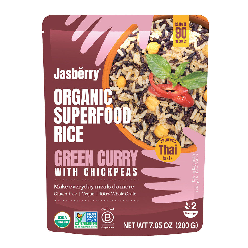 Wholesale Jasberry Green Curry Organic Superfood Rice 7.05 Oz Pouch-6ct Case Bulk