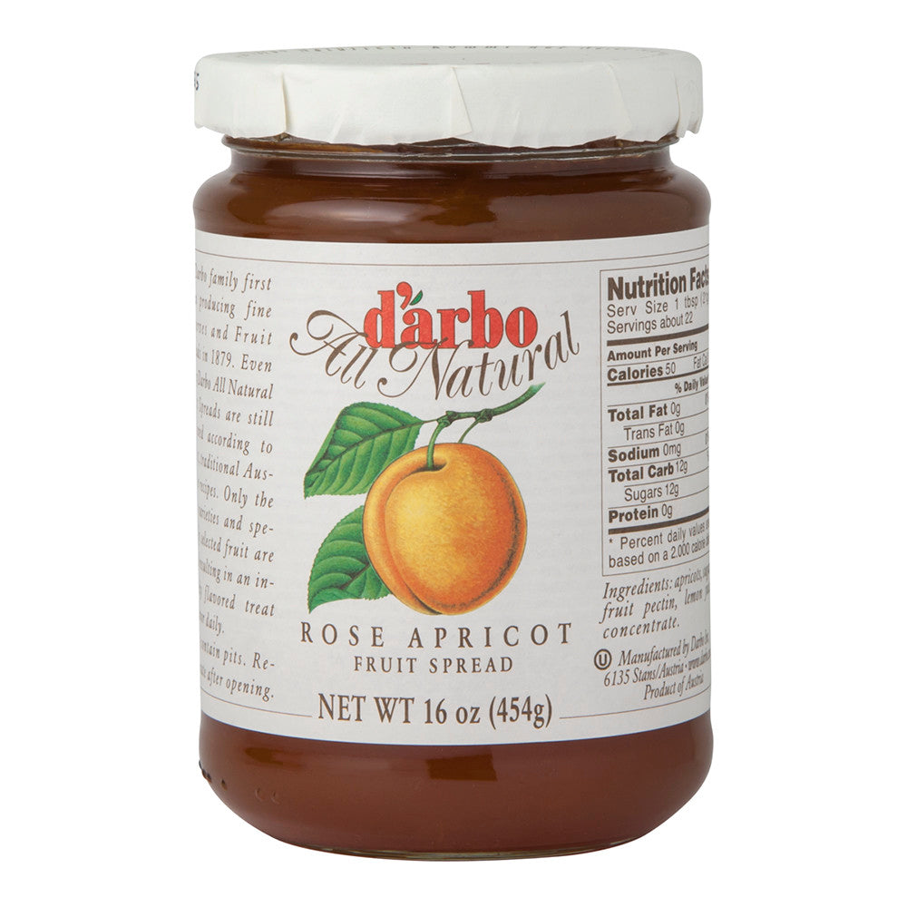 D'Arbo Rose Apricot Fruit Spread 16 Oz Jar