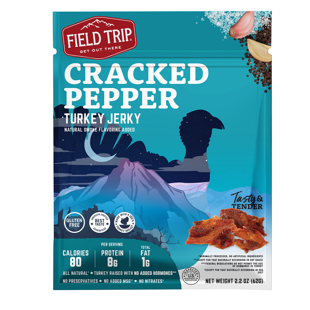 Wholesale Field Trip Turkey Jerky Cracked Pepper 2.2 Oz-9ct Case Bulk