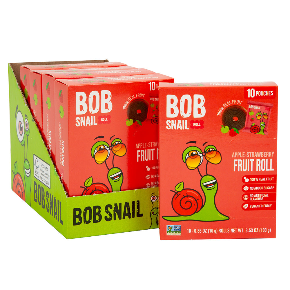 Wholesale Bob Snail Apple Strawberry Fruit Roll 3.53 Oz 10 Count Box- Bulk