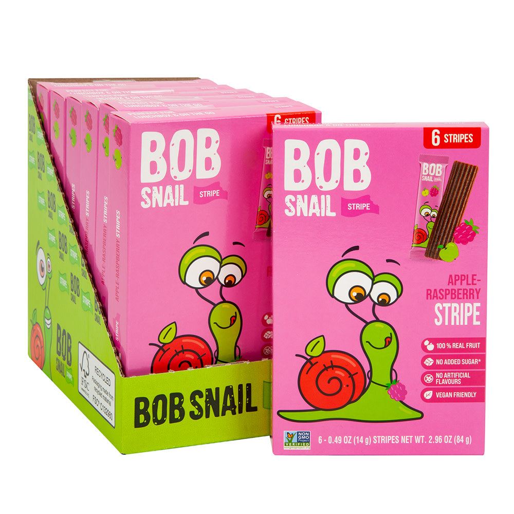 Wholesale Bob Snail Apple Raspberry Fruit Stripe 2.96 Oz 6 Count Box- Bulk