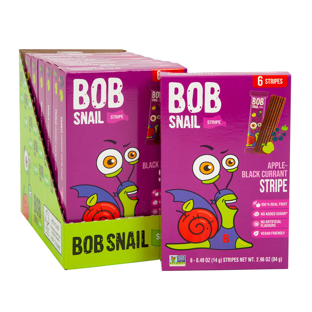 Wholesale Bob Snail Apple Black Currant Fruit Stripe 2.96 Oz 6 Count Box- Bulk