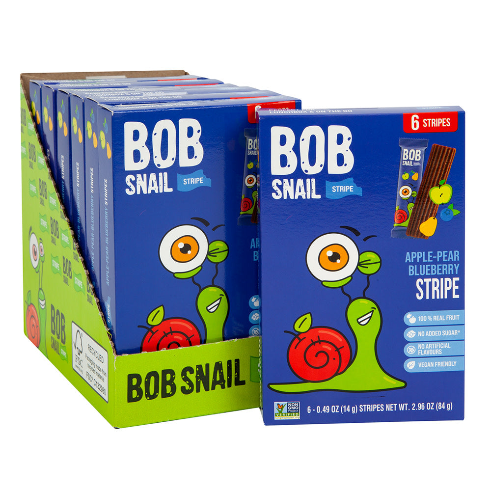 Wholesale Bob Snail Apple Pear Blueberry Fruit Stripe 2.96 Oz 6 Count Box- Bulk