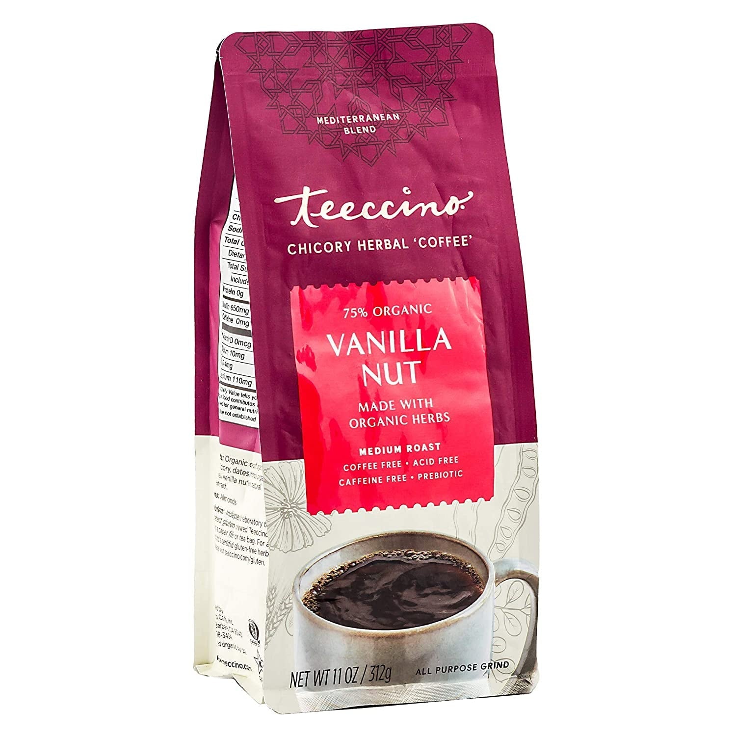 Teeccino Mediterranean Herbal Coffee Vanilla Nut 11 Oz