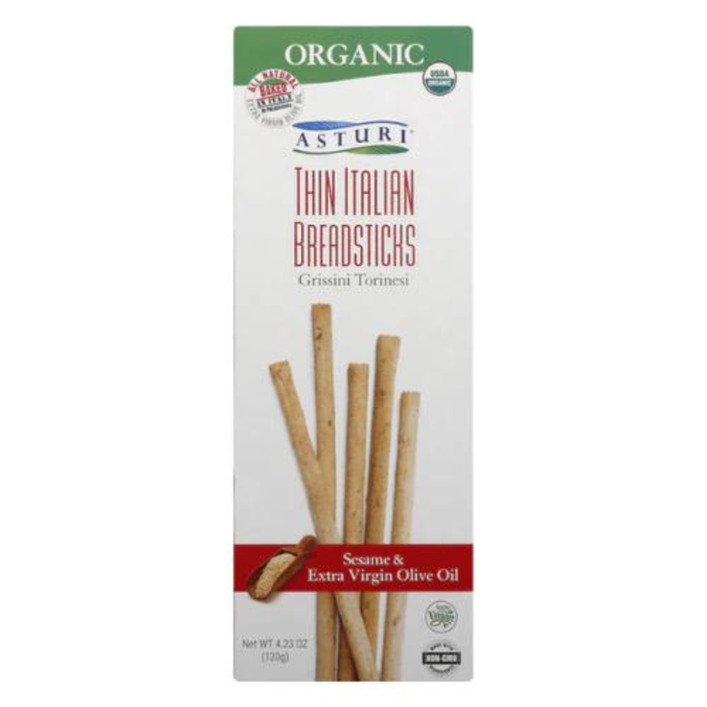 Wholesale Asturi Organic Thin Italian Breadsticks Org Tib Sesame & Extra Virgin Olive Oil 4.23 Oz Bulk