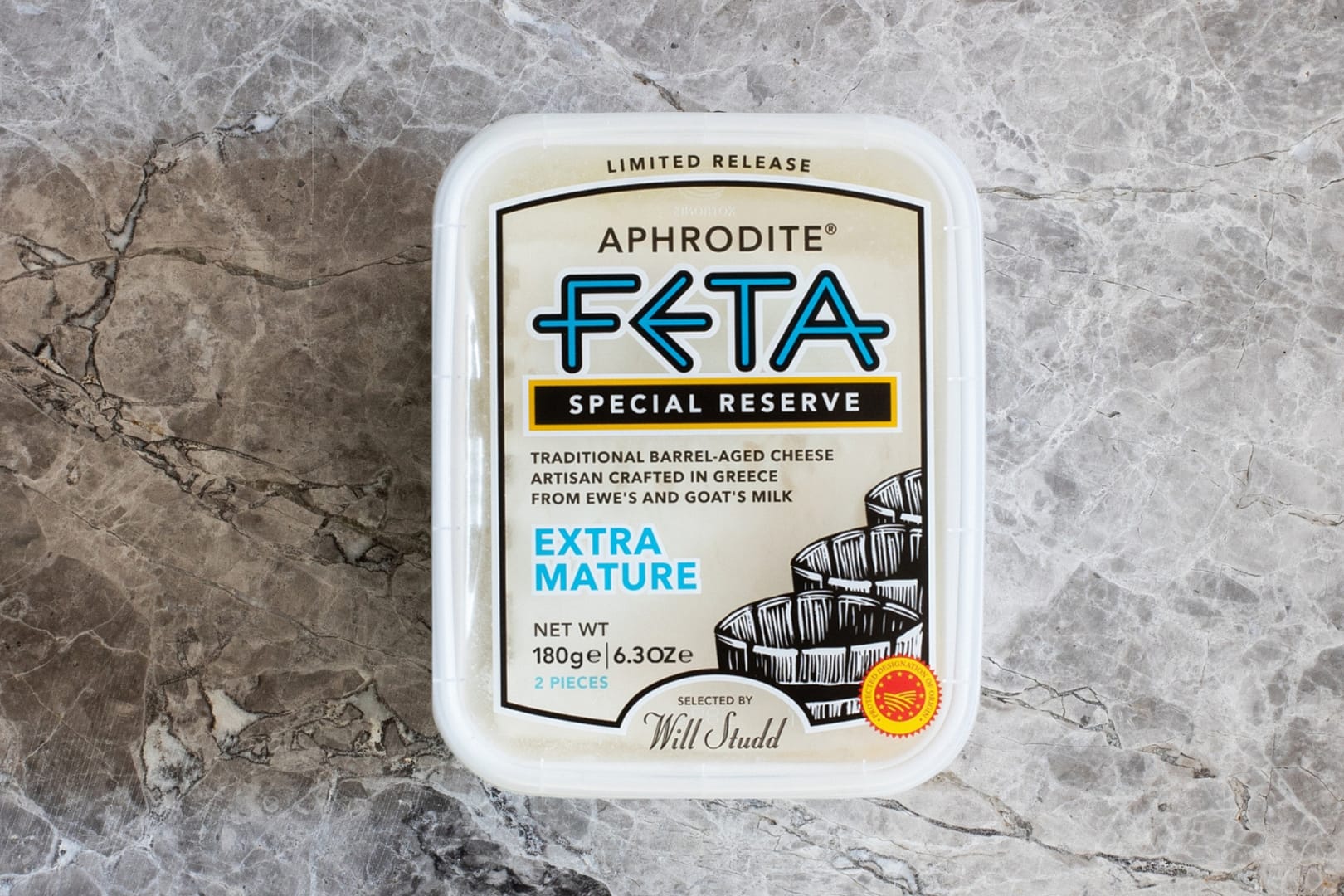Wholesale Will Studd Aphrodite Barrel Aged Feta Cheese in Brine, Greek PDO, 180 G- Bulk