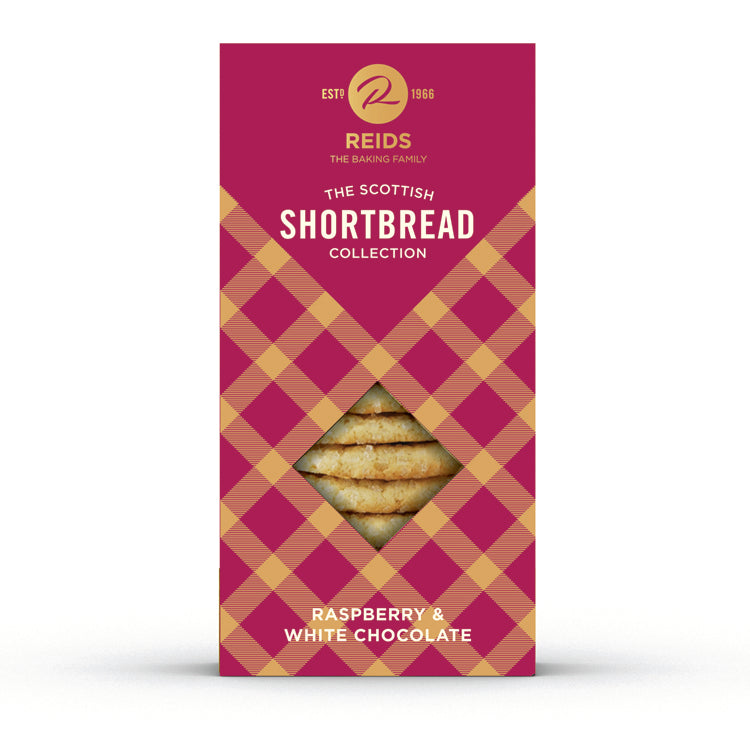 Wholesale Reids of Caithness Shortbread Carton, Raspberry & White Chocolate 5.29oz (150g)- Bulk
