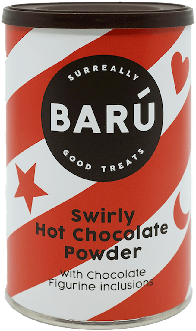 Wholesale Baru Swirly Choc. Powder & Choc. Figurines Canister 8.8 Oz.- Bulk