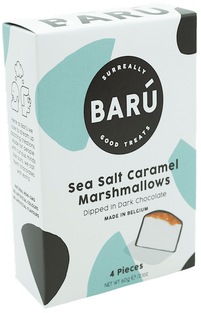 Wholesale Baru 4 Pc. Individually Wrapped Marshmallows In Dark Choc. W Sea Salt & Caramel In Box 2.14 Oz.-12 Ct Case Bulk