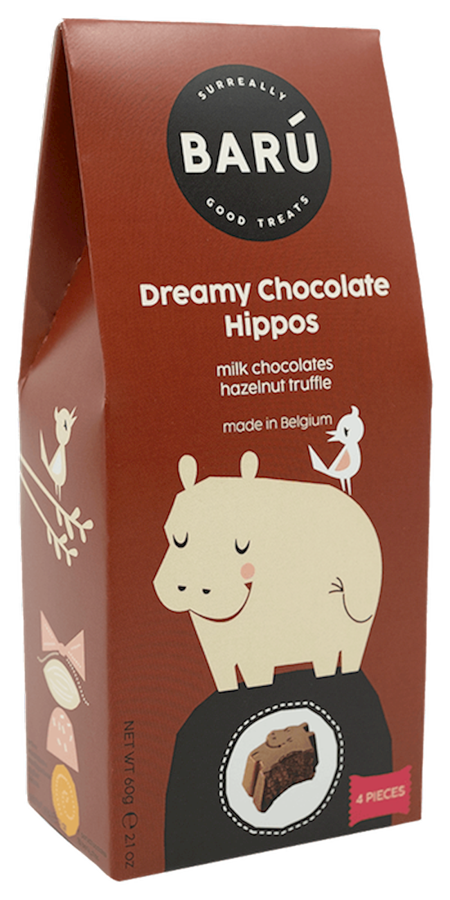 Wholesale Baru 4 Pc. Dreamy Chocolate Hippos; Milk Chocolate W/Hazelnut Truffle Filling In Box 2.14Oz.-12 Ct Case Bulk