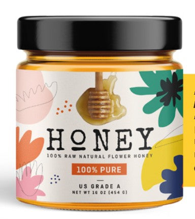 Wholesale BeeMax Raw Natural Flower Honey Jar Design #1 – 16 Oz- Bulk