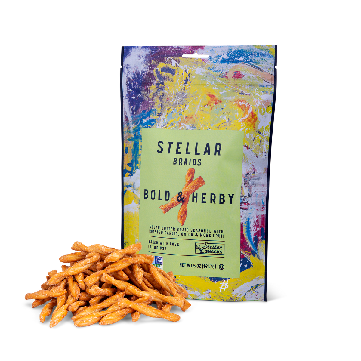 Wholesale Stellar Snacks Bold and Herby Pretzel Braids, 5 OZ Bag - Vegan Snack- Bulk