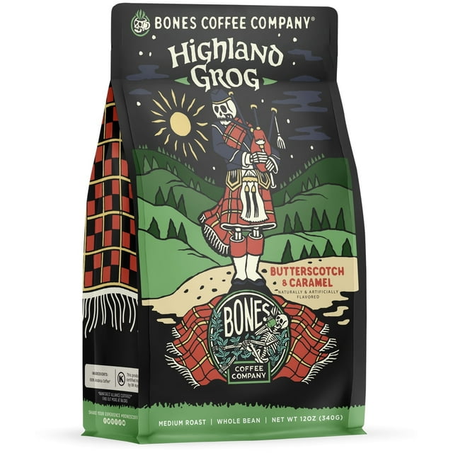 Bones Coffee Company Roast Ground Butterscotch and Caramel Flavored 12oz 12ct