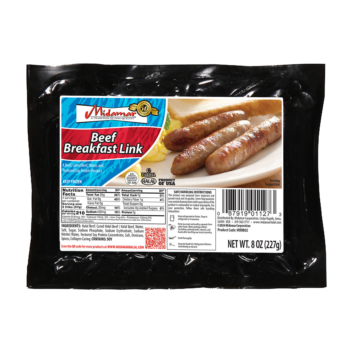 Wholesale Midamar Beef Breakfast Sausage 8oz-16 Ct Case Bulk