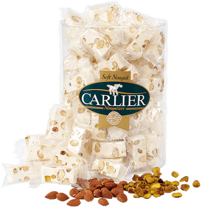 Carlier Bulk Canister Of Individually Wrapped Nougat Pieces