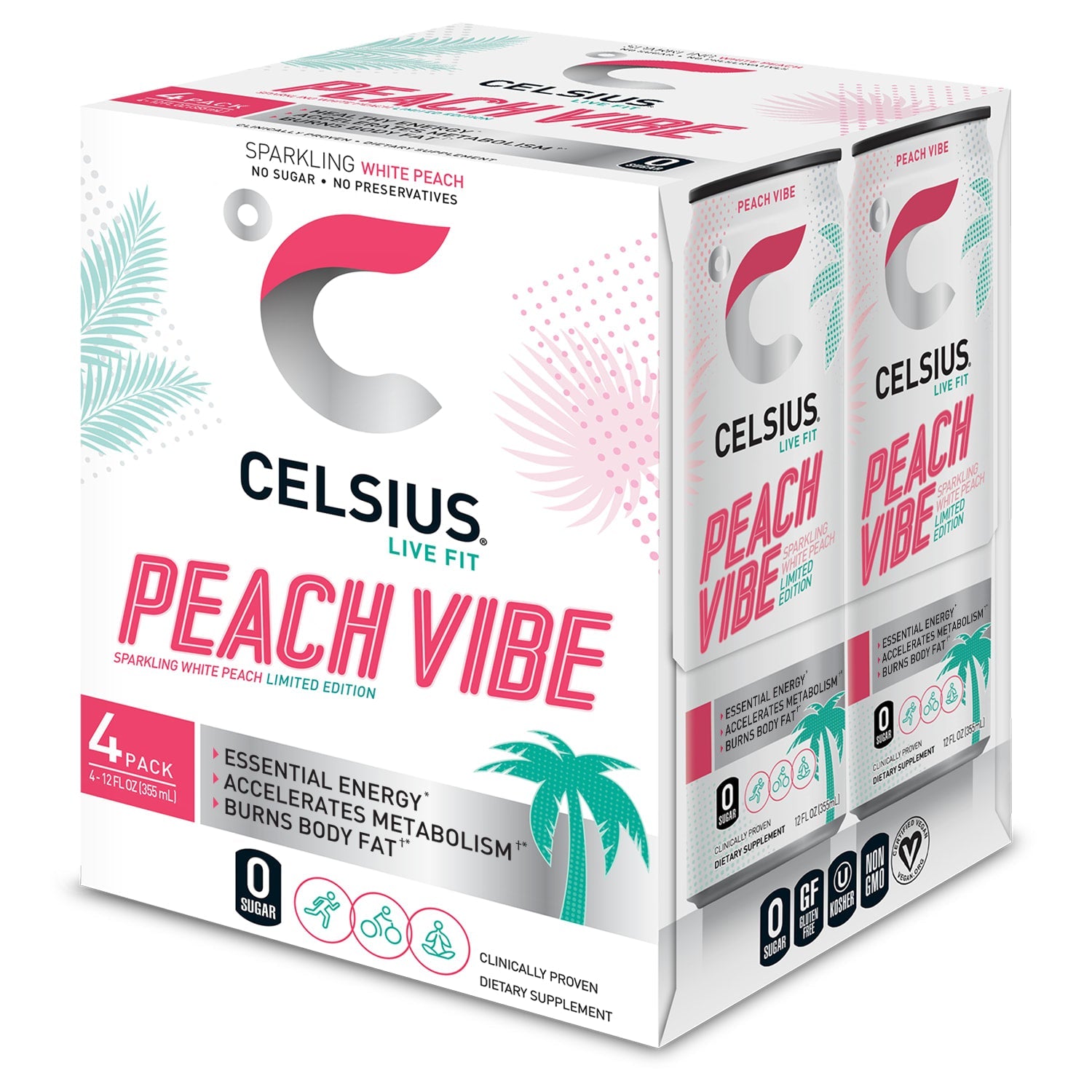 Wholesale Celsius 6/4Pk 12 Oz Sparkling Peach Vibe-24 Ct Case Bulk