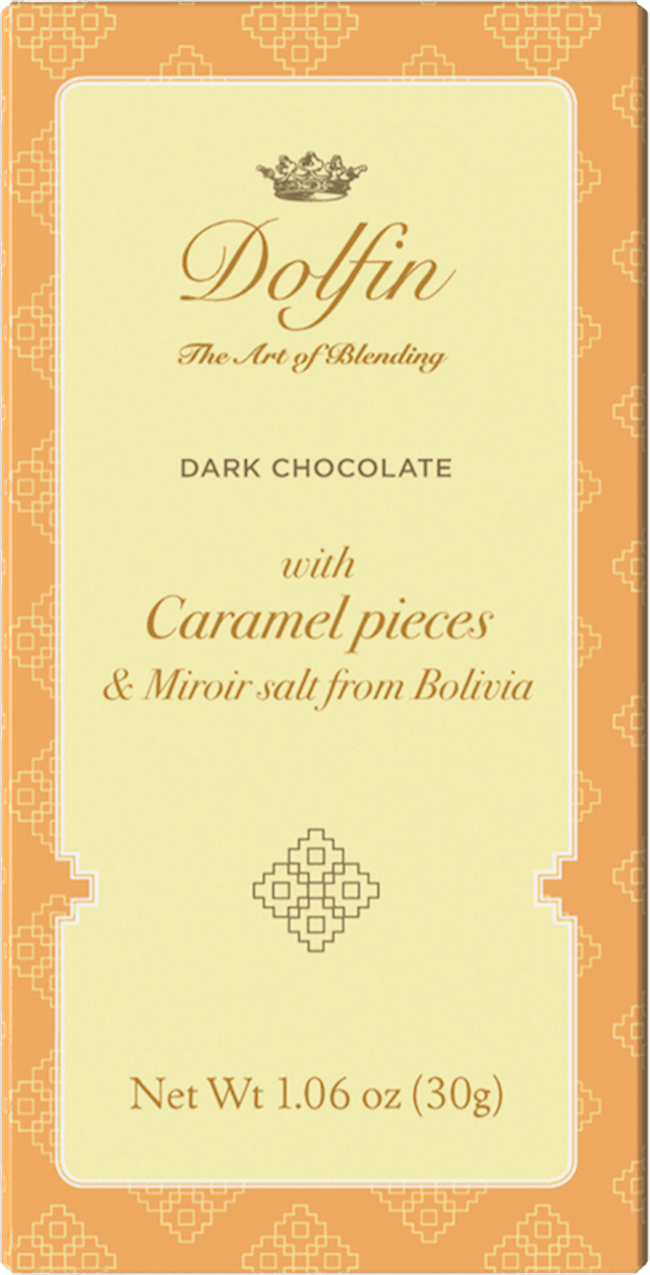 Dolfin Dark Chocolate With Caramel Pieces & Mirror Salt 1.05 Oz.