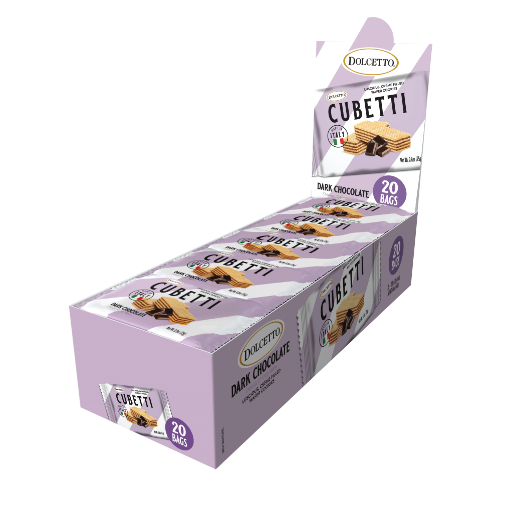 Wholesale Dolcetto Dark Chocolate Cubetti Wafer Cookies POP Display 0.9 oz Bag- Bulk